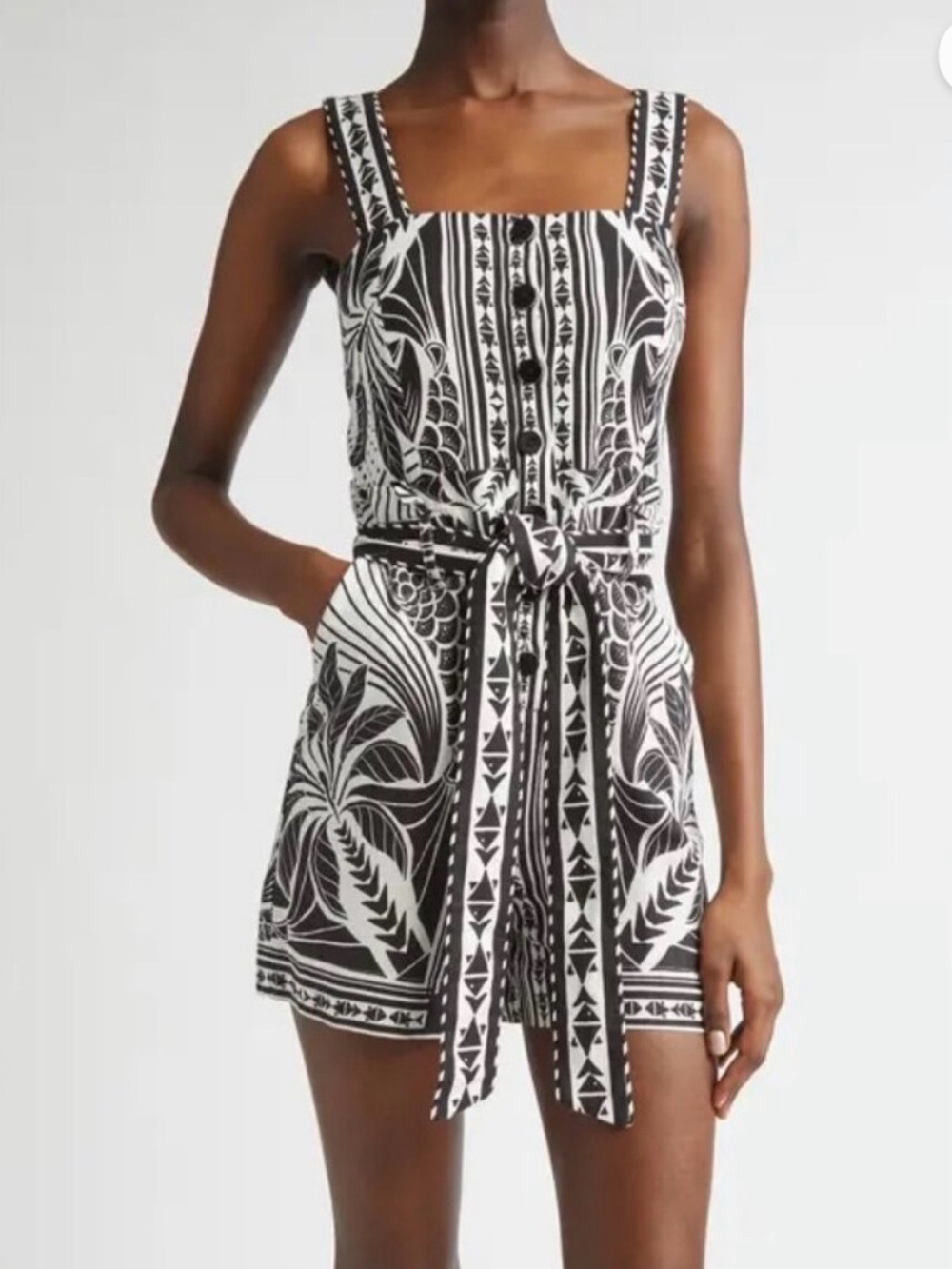 NWT FARM Rio Black & White Printed Tie-Waist Romper